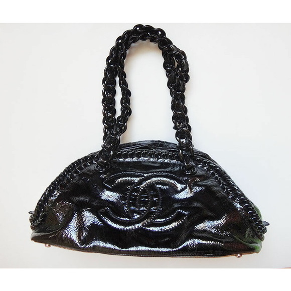 Chanel Plastic Shoulder Enamel Black Chain Bag - Picture 1 of 9